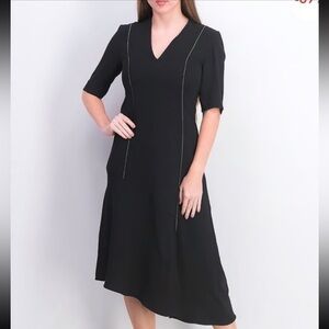 Mango Front Slit Asymmetric Black Dress